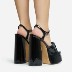 EGO Draper Knotted Detail Platform Block Heel In Black Faux Leather -EGO shop 28 10 22 fw28242 sq