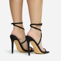 EGO Lena-Olin Cross Ankle Strap Square Toe Stiletto Heel In Black Faux Suede -EGO shop 28 10 22 fw28254 sb2