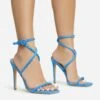 EGO Lena-Olin Cross Ankle Strap Square Toe Stiletto Heel In Blue Faux Suede