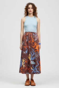 Roho Maxi Skirt Brown Seaweed Print