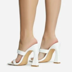 EGO Jupiter-Empire Double Strap Detail Square Toe Flared Block Heel Mule In White Patent -EGO shop 30 11 22 fw31501 sb