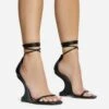 EGO Time-Flies Lace Up Square Toe Cut Out Wedge Heel In Black Faux Leather -EGO shop 30 11 22 fw31853 sq