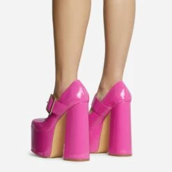 EGO Record Buckle Strap Detail Platform Block Heel In Pink Patent -EGO shop 30 11 22 fw31947 sq