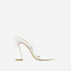 EGO Jupiter-Empire Double Strap Detail Square Toe Flared Block Heel Mule In White Patent -EGO shop 30 11 22 fw31977 sq