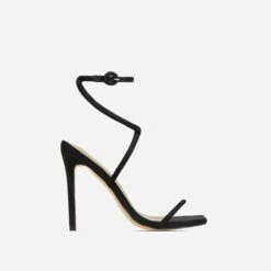 EGO Lena-Olin Cross Ankle Strap Square Toe Stiletto Heel In Black Faux Suede -EGO shop 30 11 22 fw32027 sq