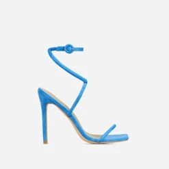 EGO Lena-Olin Cross Ankle Strap Square Toe Stiletto Heel In Blue Faux Suede -EGO shop 30 11 22 fw32029 sq