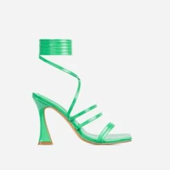 EGO Sorbet Lace Up Strappy Square Toe Flared Block Heel In Green Patent -EGO shop 30 11 22 fw32045 sq