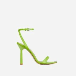 EGO To-The-Point Ankle Strap Metallic Pointed Toe Stiletto Heel In Green Faux Leather -EGO shop 30 11 22 fw32067 sq