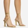 EGO Diamond-Girl Lace Up Clear Perspex Strap Square Toe Statement Thin Block Heel In Gold Faux Leather -EGO shop 30 11 22 fw33362 copy