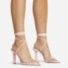 EGO Diamond-Girl Lace Up Clear Perspex Strap Square Toe Statement Thin Block Heel In Pink Faux Leather -EGO shop 30 11 22 fw33370 copy