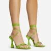 EGO Time-To-Talk Lace Up Strappy Square Toe Statement Heel In Green Faux Leather -EGO shop 30 11 22 fw33385 copy