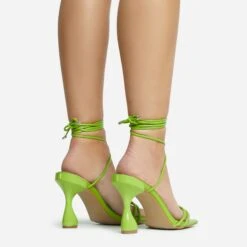 EGO Time-To-Talk Lace Up Strappy Square Toe Statement Heel In Green Faux Leather -EGO shop 30 11 22 fw33389 sq