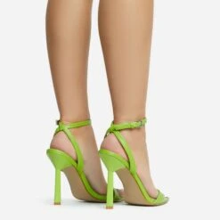 EGO To-The-Point Ankle Strap Metallic Pointed Toe Stiletto Heel In Green Faux Leather -EGO shop 30 11 22 fw33399 sq