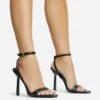 EGO To-The-Point Ankle Strap Metallic Pointed Toe Stiletto Heel In Black Faux Leather
