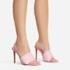 EGO Plush Velcro Strap Detail Square Peep Toe Stiletto Heel Mule In Pink Faux Leather -EGO shop 30 11 22 fw39656 s