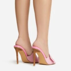 EGO Plush Velcro Strap Detail Square Peep Toe Stiletto Heel Mule In Pink Faux Leather -EGO shop 30 11 22 fw39659 sb2