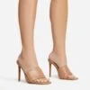 EGO Plush Velcro Strap Detail Square Peep Toe Stiletto Heel Mule In Nude Faux Leather