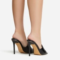 EGO Plush Velcro Strap Detail Square Peep Toe Stiletto Heel Mule In Black Faux Leather -EGO shop 30 11 22 fw39669 sb2