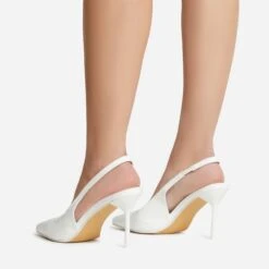 EGO I-Still-Do Pointed Toe Slingback Low Stiletto Court Heel In White Faux Leather -EGO shop 30 11 22 fw39683 sb