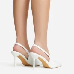 EGO I-Still-Do Pointed Toe Slingback Low Stiletto Court Heel In White Faux Leather -EGO shop 30 11 22 fw39684 sb2