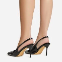 EGO I-Still-Do Pointed Toe Slingback Low Stiletto Court Heel In Black Faux Leather -EGO shop 30 11 22 fw39688 sb2