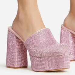 EGO Wilkinson Closed Toe Platform Block Heel Mule In Pink Diamante -EGO shop 30 11 22 fw39733 sq