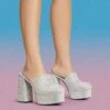 EGO Wilkinson Closed Toe Platform Block Heel Mule In Silver Diamante -EGO shop 30 11 22 fw39737 sq