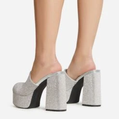 EGO Wilkinson Closed Toe Platform Block Heel Mule In Silver Diamante -EGO shop 30 11 22 fw39739 sb2