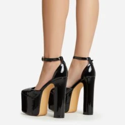 EGO Popped Ankle Strap Square Toe Platform Block Heel In Black Patent -EGO shop 30 11 22 fw39765 sb2