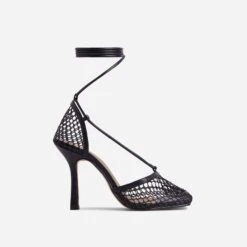 EGO New-Me Lace Up Square Toe Court Heel In Black Fishnet -EGO shop 31 08 212844
