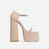 EGO Peggie Diamante Strap Open Square Toe Extreme Platform Block Heel In Nude Faux Leather