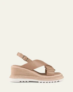 KATYA MID HEEL WEDGE SANDALS TAN LEATHER