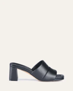 TULIP MID HEEL SANDALS BLACK LEATHER