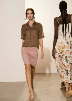 Madi Laced Denim Skirt - Petal