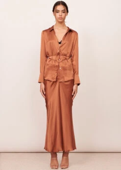 Valerie Silk Satin Skirt - Toffee