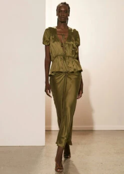 Adele Silk Satin Skirt - Kelp