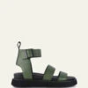 MACKENZIE FLAT SANDALS MOSS GREEN LEATHER