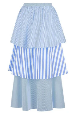 Tiered Stripe Skirt - Marine Blue Stripe
