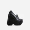 EGO A-New-Day Closed Square Toe Platform Wedge Loafer Heel In Black Croc Print Faux Leather