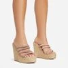 EGO Bali Diamante Strap Detail Woven Platform Wedge Heel Mule In Nude Faux Suede -EGO shop abs87032 s