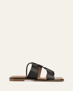 SUSSEX FLAT SLIDES BLACK LEATHER