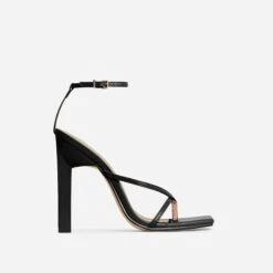 EGO Enlighten Criss Cross Square Toe Sculptured Block Heel In Black Faux Leather