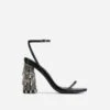EGO Chalston Square Toe Diamante Tassel Detail Round Block Heel In Black Faux Leather -EGO shop ath001 gld 20sq