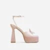 EGO Sparkling Diamante Detail Square Peep Toe Platform Flared Block Heel In Nude Satin -EGO shop ath001 gld 9 1