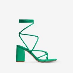 EGO Ballerine Knotted Strappy Detail Lace Up Square Toe Block Heel In Green Faux Leather -EGO shop ballerine green