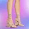EGO Beggin Lace Up Diamante Strap Detail Square Toe Wedge Heel In Nude Faux Leather