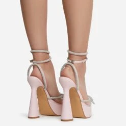 EGO Candy-Love Diamante Bow Perspex Pointed Toe Platform Flared Block Heel In Pink Faux Leather -EGO shop cadylove 7625 copy
