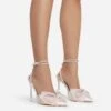 EGO Chriselle Bow Detail Diamante Lace Up Clear Perspex Heel In Pink Satin -EGO shop chriselle 11211 copy