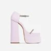 EGO Peggie Diamante Strap Open Square Toe Extreme Platform Block Heel In Pink Faux Leather