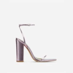 EGO Compass Ankle Strap Pointed Toe Block Heel In Pink Metallic Faux Leather -EGO shop cut off strap at end 06 10 22 fw15119 sq 3 v